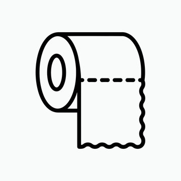Toilet paper roll icon with perforated edge is a simple line drawing.