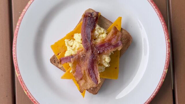 Rotating Plate of Bacon, Egg and Cheese on Toast