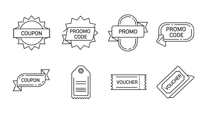Collection of discount coupon labels.