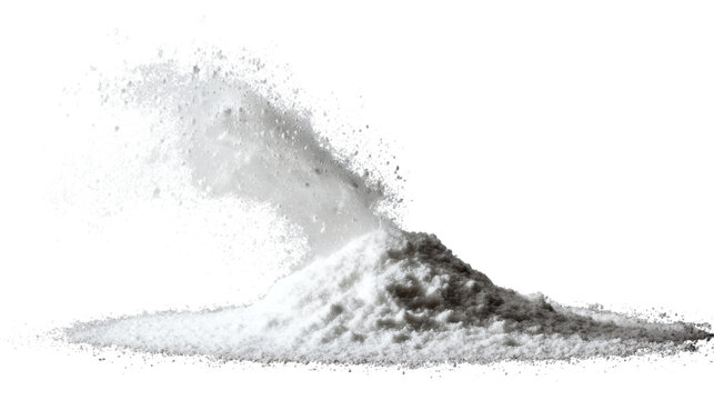 Powdered sugar falling in soft dust motion, isolated on a white background,