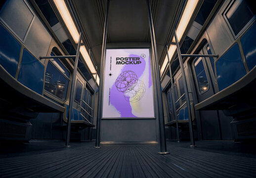 Urban Subway Interior With Bold Poster Advertisement Mockup