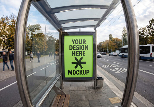 Bus Stop Billboard Mockup Fisheye Lens