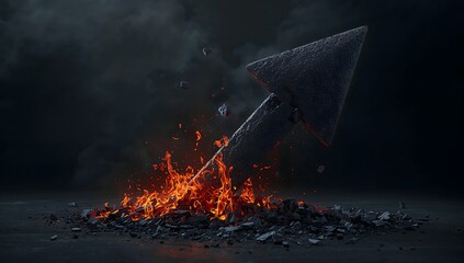 Fototapeta premium Rising arrow through fire and smoke representing success and growth