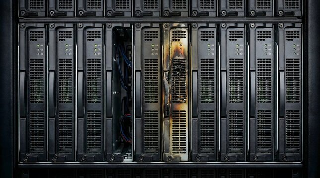 Data server room, network equipment and internet technology background AI infrastructure, server farm, GPU cluster, data center hardware, parallel computing background, copy space