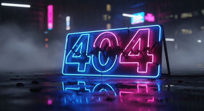 Broken 404 Neon Sign Error Message
