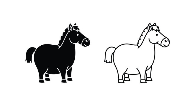 Cartoon Pony vs Mini Horse Comparison Guide Vector