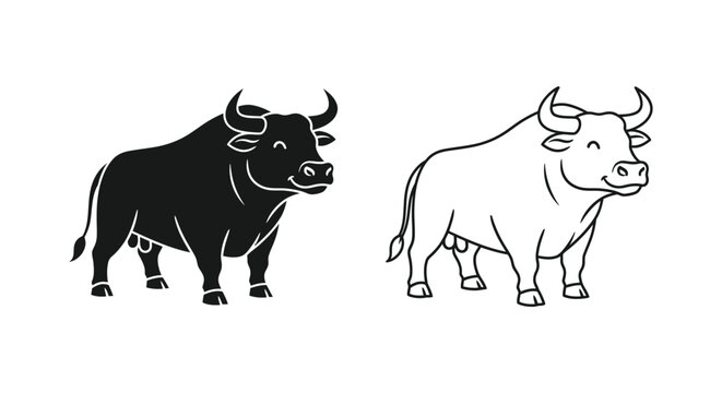 Bull Symbols: Black & White Ox Illustrations Vector