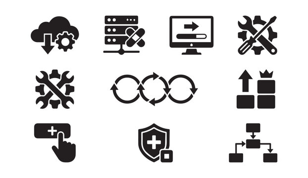 It support cloud computing system maintenance security icons set with computing