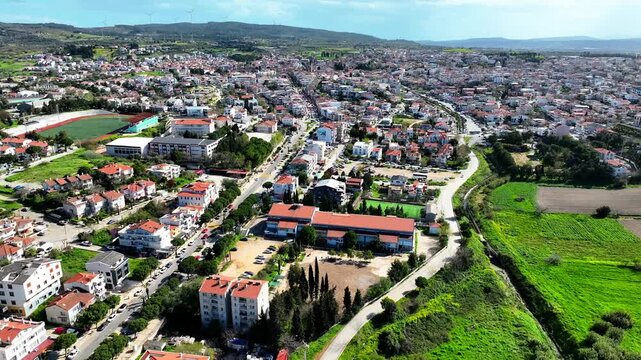 Urla Izmir Turkey Aerial Drone Footage | Town Center, Streets, Houses and Daily Life 4K