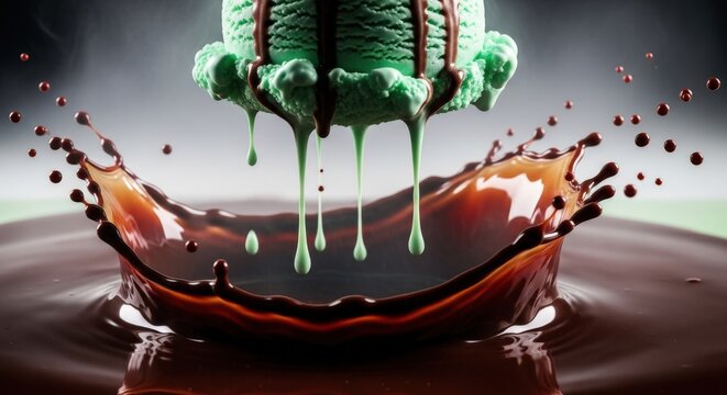 Mint Ice Cream Scoop with Chocolate Splash