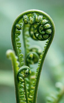 Fern fronds unfurling in spiral growth nature's intricate green