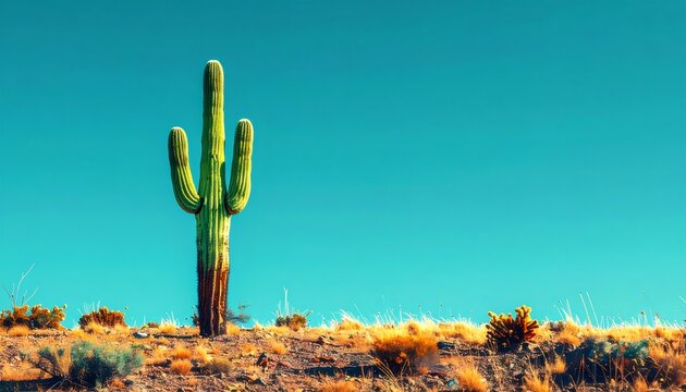Saguaro cactus standing tall in arid desert landscape