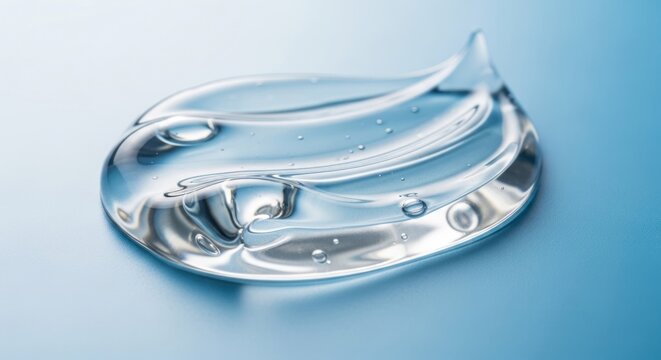 Clear Gel Swirl with Bubbles on Blue Background.