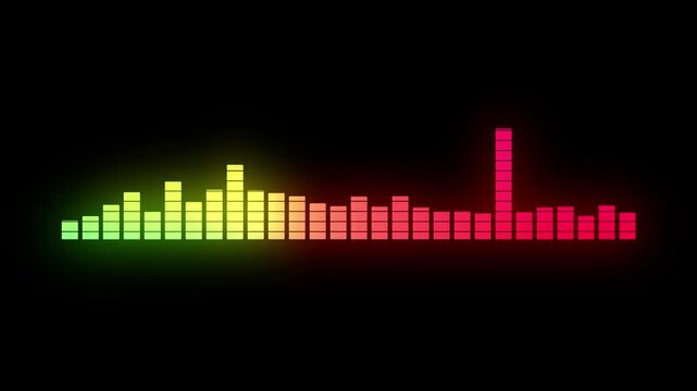 Colorful music equalizer spectrum animation, glowing neon soundwave lines, dynamic frequency bars motion, audio visualizer background, black screen 4k