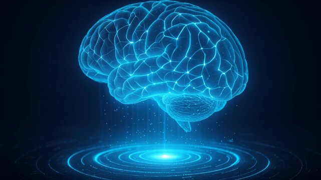Digital Brain: Illuminated, a futuristic digital rendering of the human brain, showcasing intricate networks, glows with innovation and hints at the power of artificial intelligence. 
