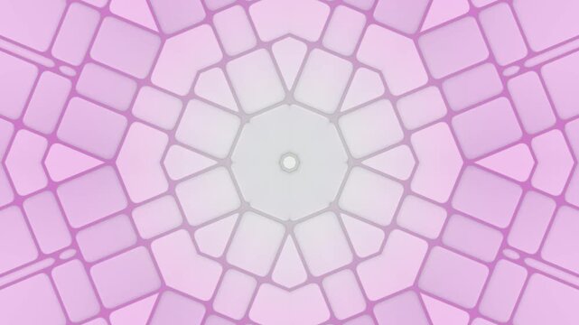 Elegant pink pastel kaleidoscope mandala animation with soft gradients and symmetrical abstract patterns. Perfect for romantic backgrounds and feminine design projects.