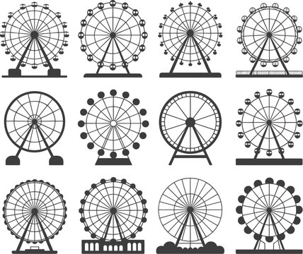 Twelve different Ferris wheel illustrations amusement park