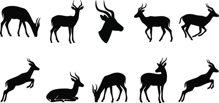 Black Antelope Silhouettes Arranged in Two Horizontal Rows.