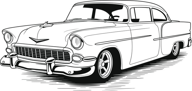 Classic American Muscle Car Outline Drawing automobile