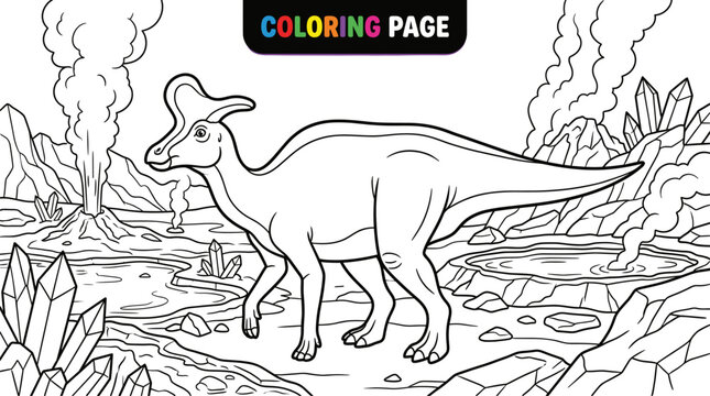 Parasaurolophus Dinosaur Coloring Page Outline.