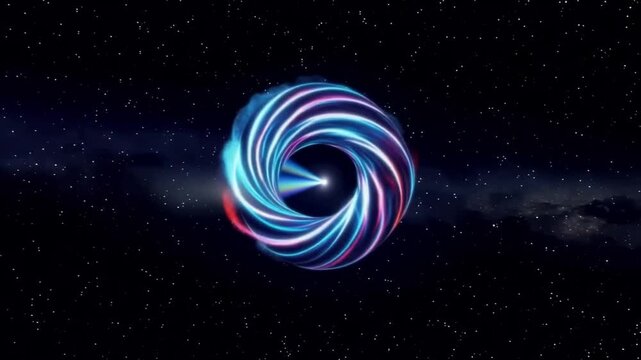 Abstract colorful animated torus shape against a starry background