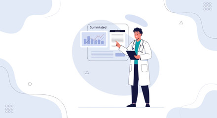 Fototapeta premium Doctor presenting medical data and charts on a screen, healthcare analytics concept