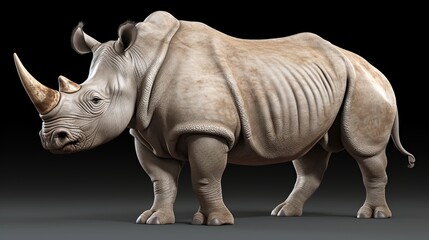 Fototapeta premium Imposing White Rhinoceros Standing in Clear Profile Beside a Dark Studio Background