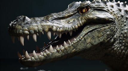 Obraz premium Intense close-up portrait of a menacing crocodile head with razor teeth and textured scales