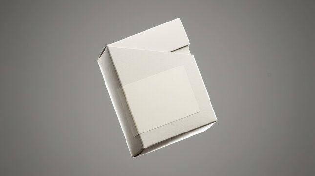 Minimalist white packaging box with blank label displayed