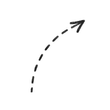 A simple dashed arrow curves upward, symbolizing growth, direction, and progress toward a goal.