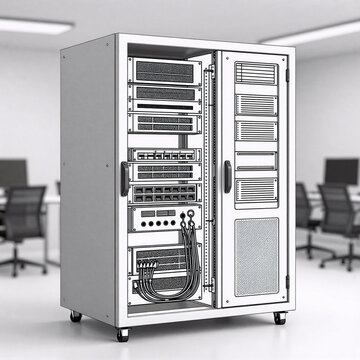 Manga Server Diagram. A Unique Continuous Line Style Drawing Of A Server Rack For Technology Presentations, Infrastructure Diagrams, And Data Center Conceptual Graphics
