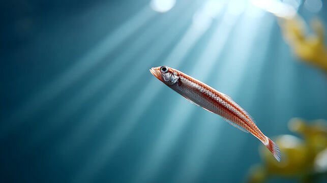Juvenile oarfish ascends gracefully through sunlit ocean waters