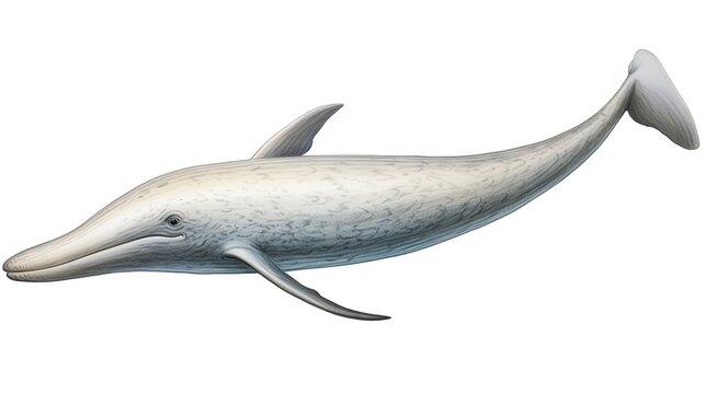 Long-snouted gray cetacean illustration with slender body and fluke tail