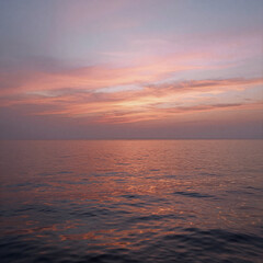 Fototapeta premium Impressionist Ocean Orange. Calm Ocean Waters With Vibrant Sunrise And Clouds, Perfect For Captions Or Text