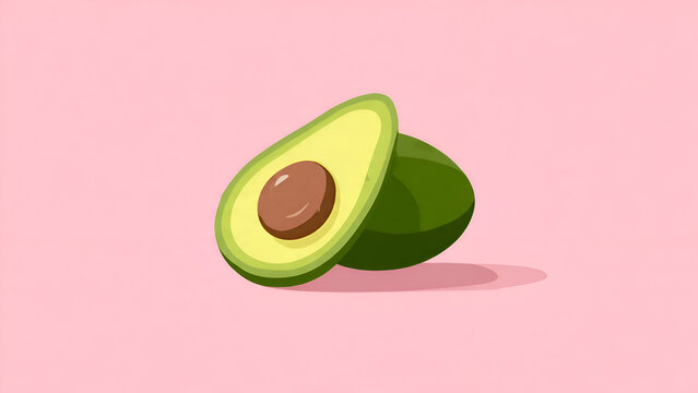Fresh Avocado Halves on a Pastel Pink Background - Healthy Food Illustration