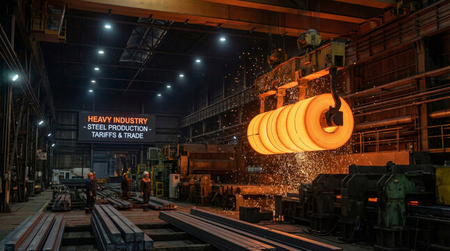 Industrial steel production with hot coils in factory setting