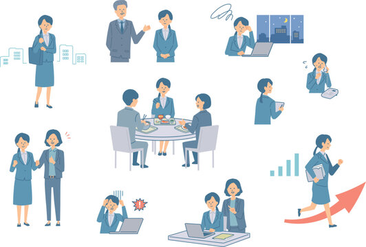 働く女性新入社員のイラストセット
