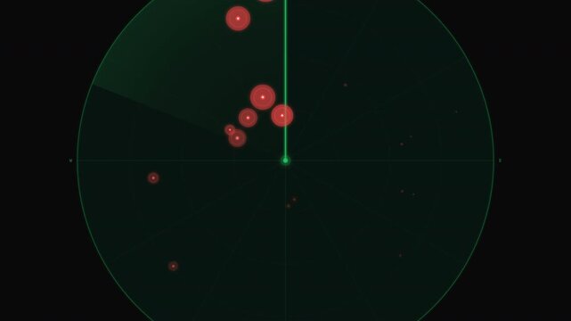 Ideal for military or surveillancethemed designs, highlighting urgency and precision. Green radar screen with red blips indicating targets.