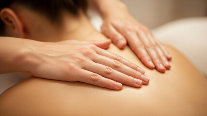 Fototapeta premium Relaxing Back Massage - Hands providing therapeutic touch for wellness and stress relief.
