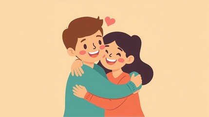 Obraz premium Brother and Sister Hugging with Love Hearts, Celebrating Family Bonds