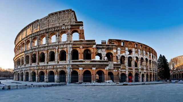 Majestic sunrise over ancient roman colosseum captured in 4k
