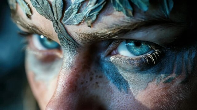 Dramatic eye transformation: intense closeup with artistic face paint