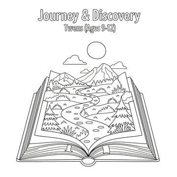 Open Book with a Path Emerging into an Imaginative World for Tweens. transparent.