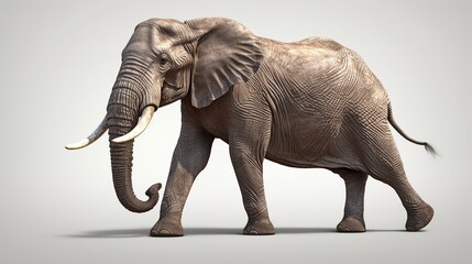 Obraz premium Majestic grey elephant strolling gracefully across a minimal pale studio backdrop