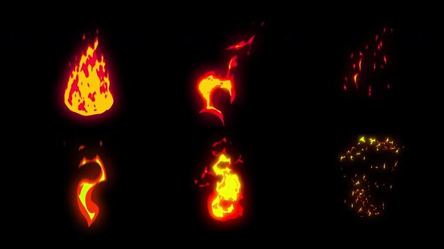 Glowing Orange Flame Animations Set On Black Background Four
