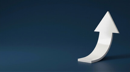Fototapeta premium A white model of a crescent shaped arrow on a dark blue background.