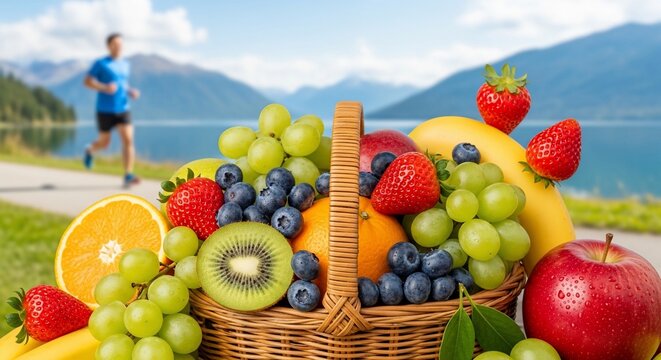 Basket of fresh fruit and runner