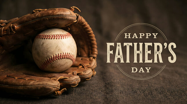 Happy Father's Day Baseball Mitt and Ball - Dad's Favorite Sport