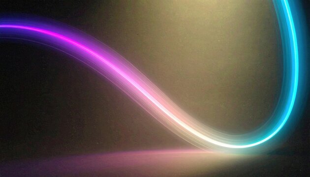 Fondo abstracto con estelas de luz de ne&oacute;n en colores p&uacute;rpura y cian sobre una superficie oscura con texturas y reflejos brillantes.