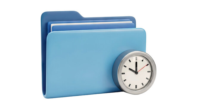3D Folder Icon with a Clock Overlay